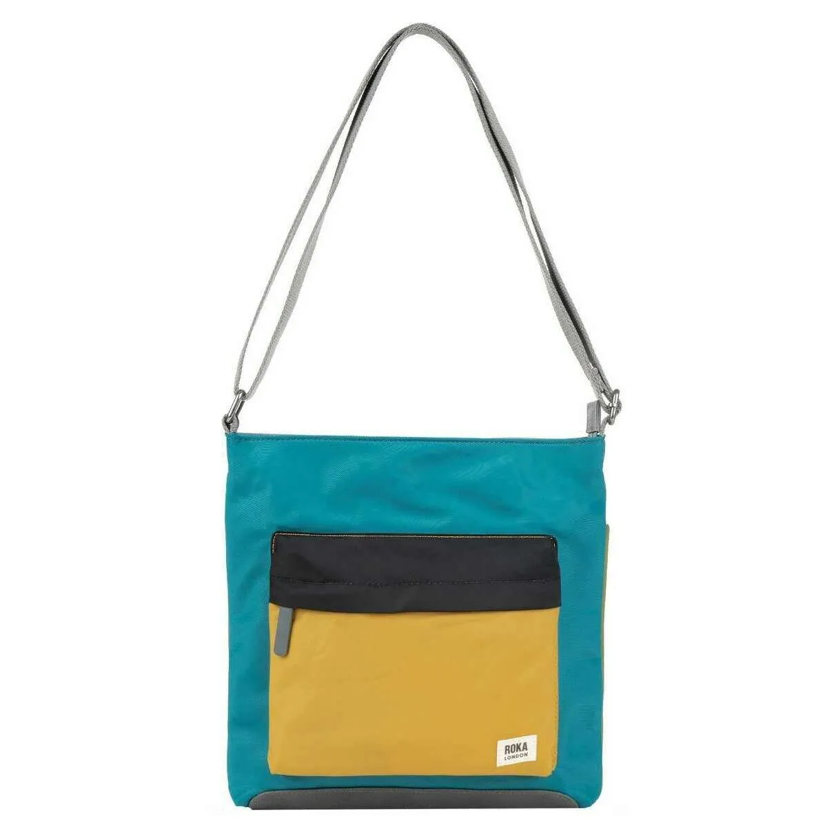 Roka Kennington B Medium Creative Waste Colour Block Recycled Nylon Crossbody Bag - Blue/Grey/Yellow