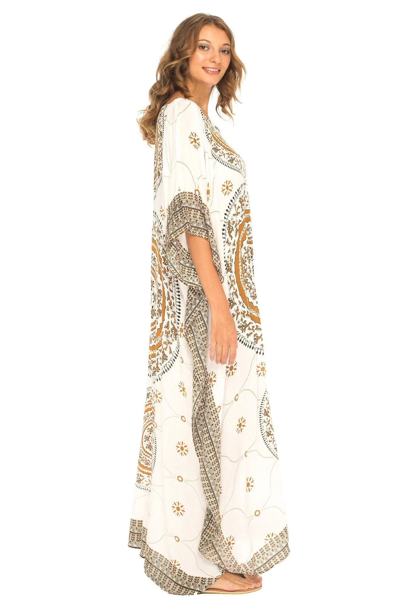 SHU-SHI Women's Ethnic Mandala Kaftan: Loose Casual Maxi Beach Cover-Up Dress with Sequins