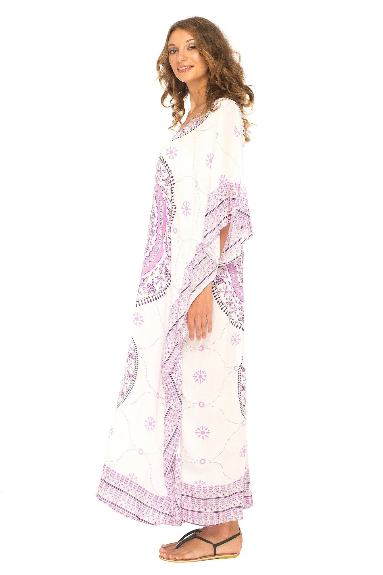 SHU-SHI Women's Ethnic Mandala Kaftan: Loose Casual Maxi Beach Cover-Up Dress with Sequins