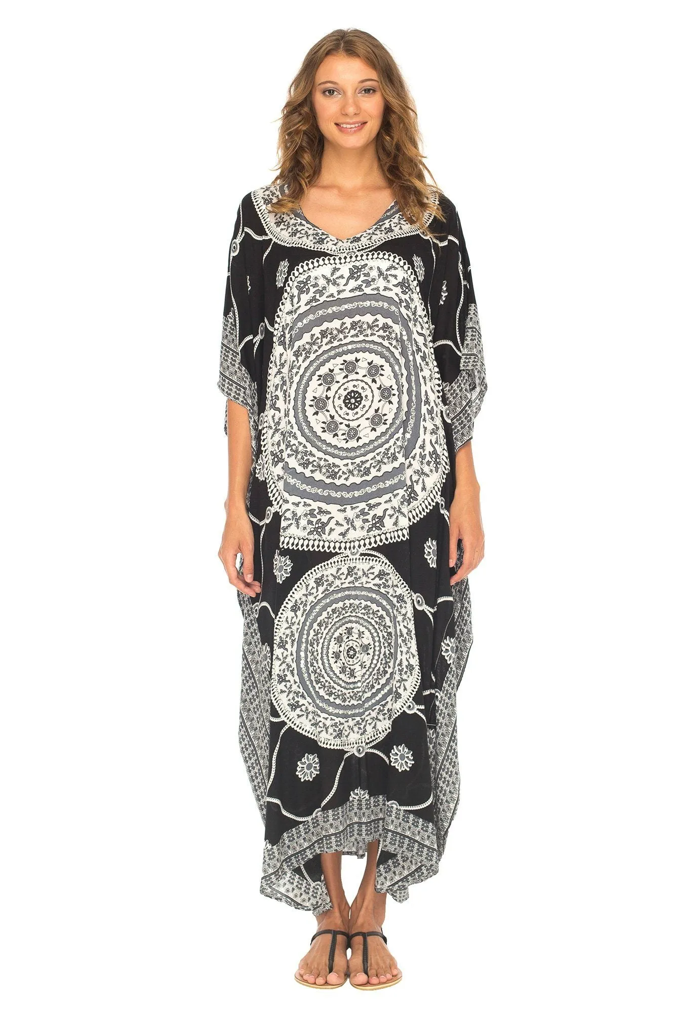 SHU-SHI Women's Ethnic Mandala Kaftan: Loose Casual Maxi Beach Cover-Up Dress with Sequins