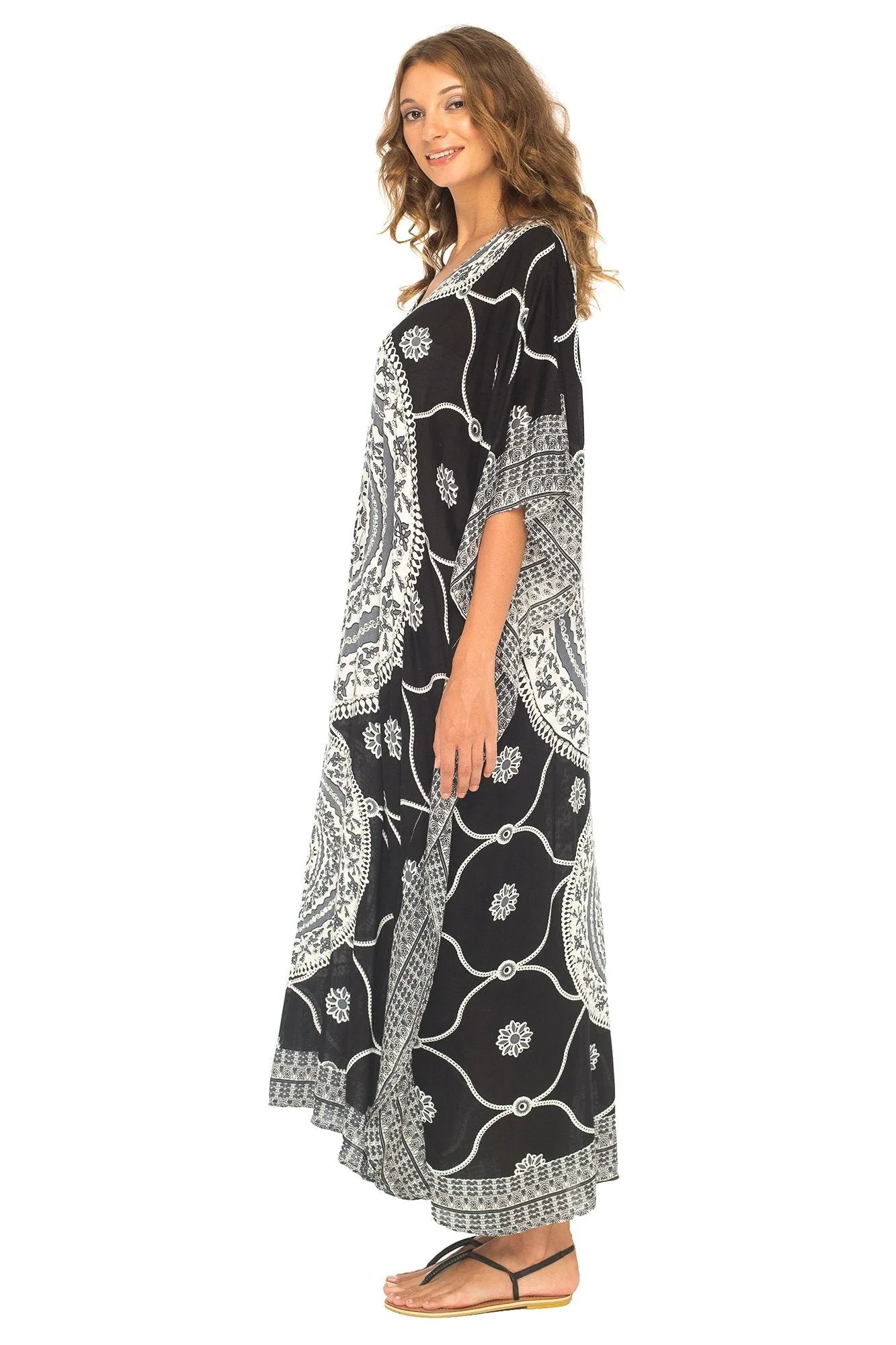 SHU-SHI Women's Ethnic Mandala Kaftan: Loose Casual Maxi Beach Cover-Up Dress with Sequins