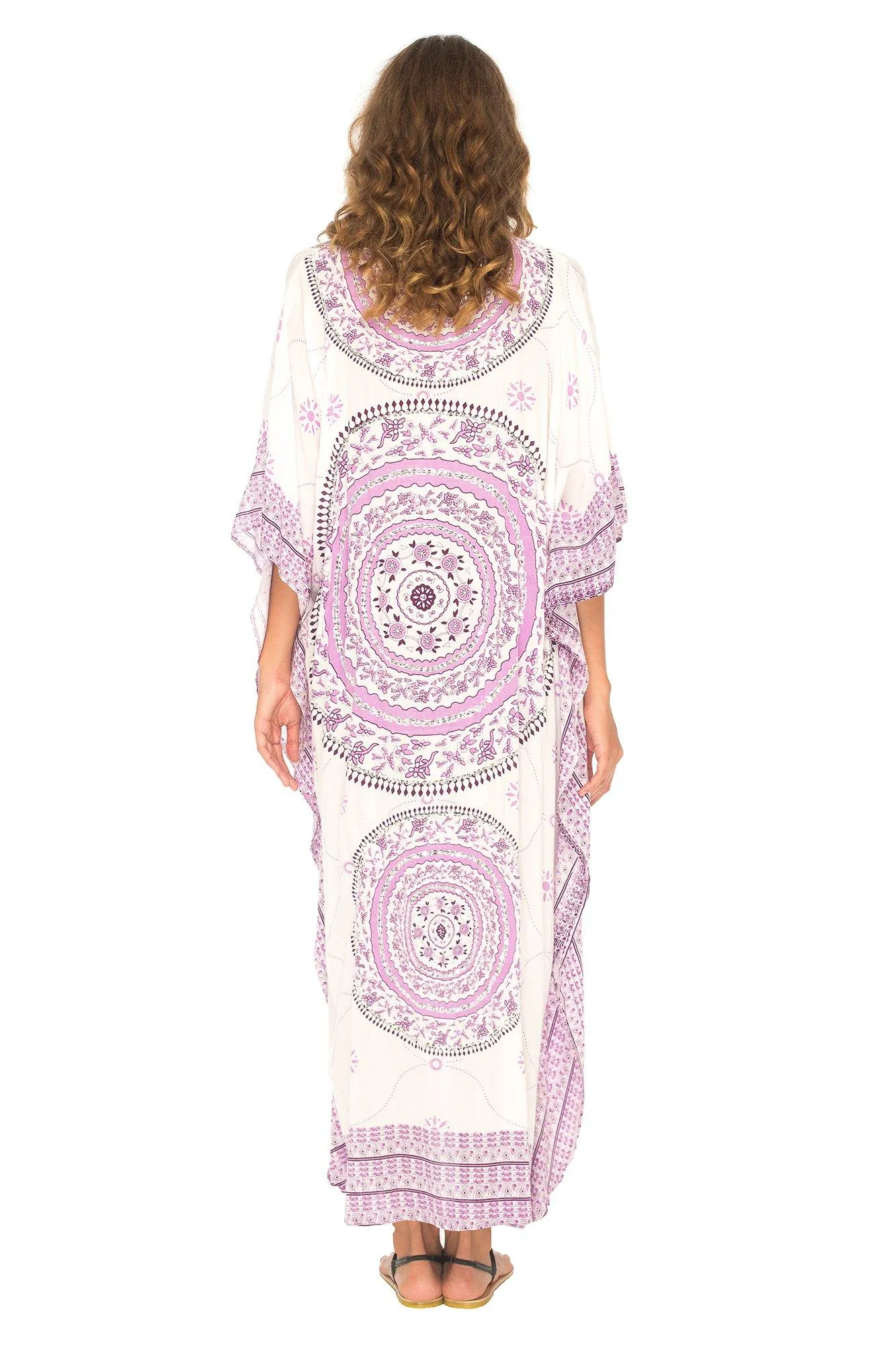 SHU-SHI Women's Ethnic Mandala Kaftan: Loose Casual Maxi Beach Cover-Up Dress with Sequins