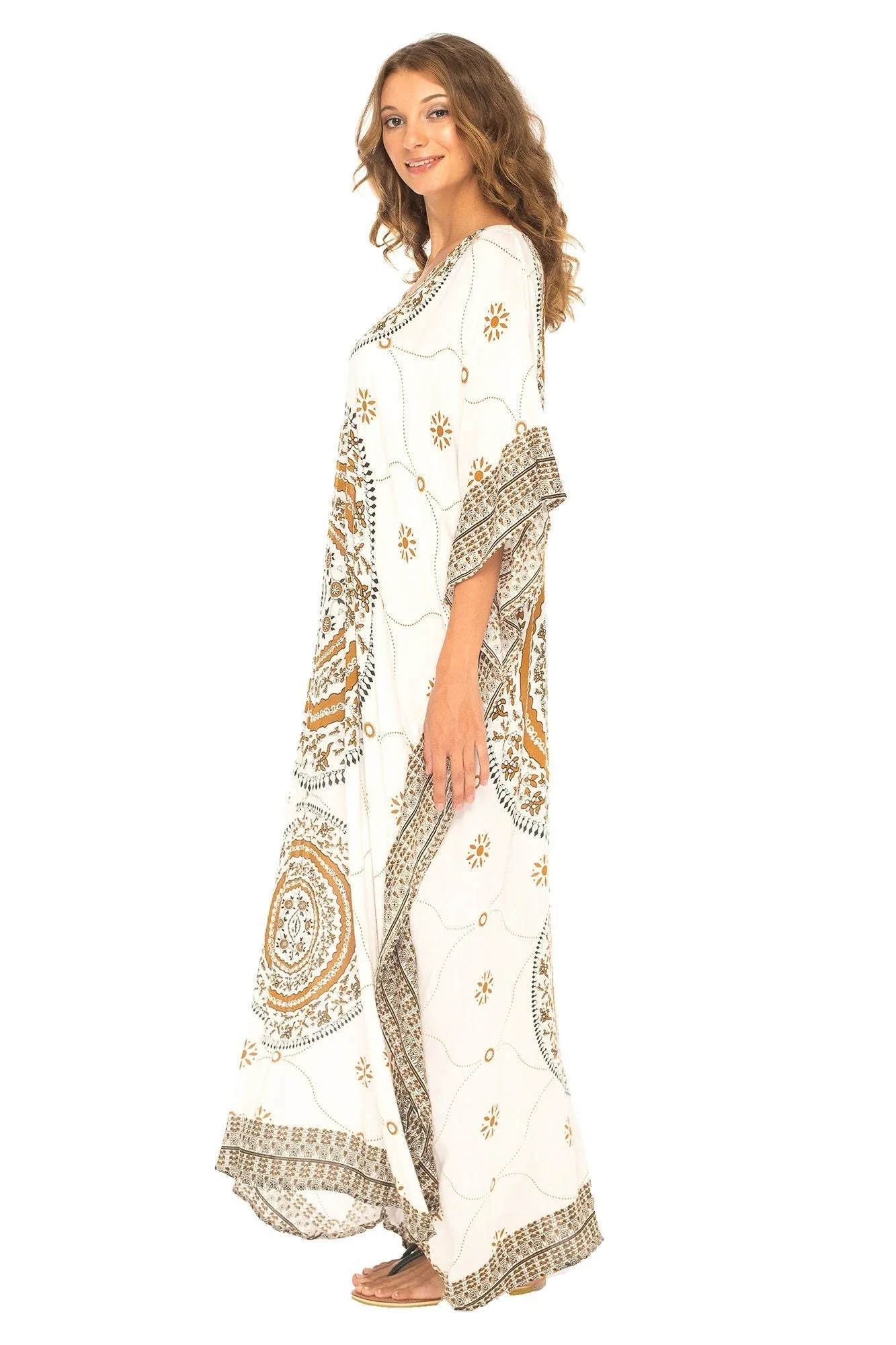 SHU-SHI Women's Ethnic Mandala Kaftan: Loose Casual Maxi Beach Cover-Up Dress with Sequins