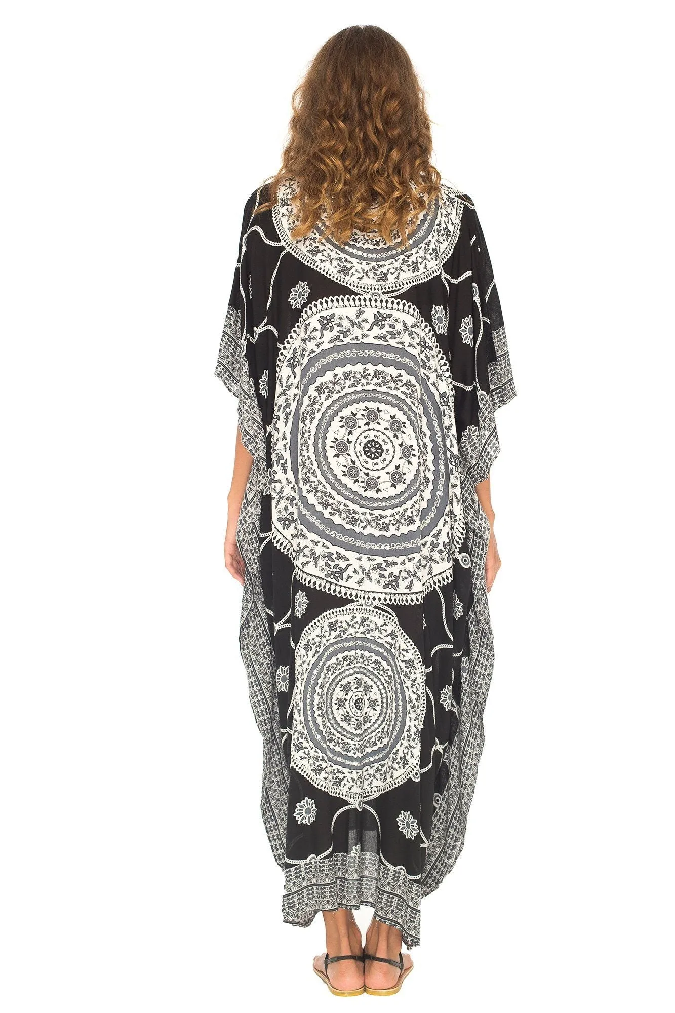 SHU-SHI Women's Ethnic Mandala Kaftan: Loose Casual Maxi Beach Cover-Up Dress with Sequins