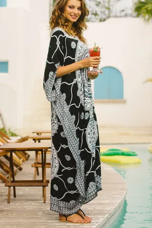 SHU-SHI Women's Ethnic Mandala Kaftan: Loose Casual Maxi Beach Cover-Up Dress with Sequins