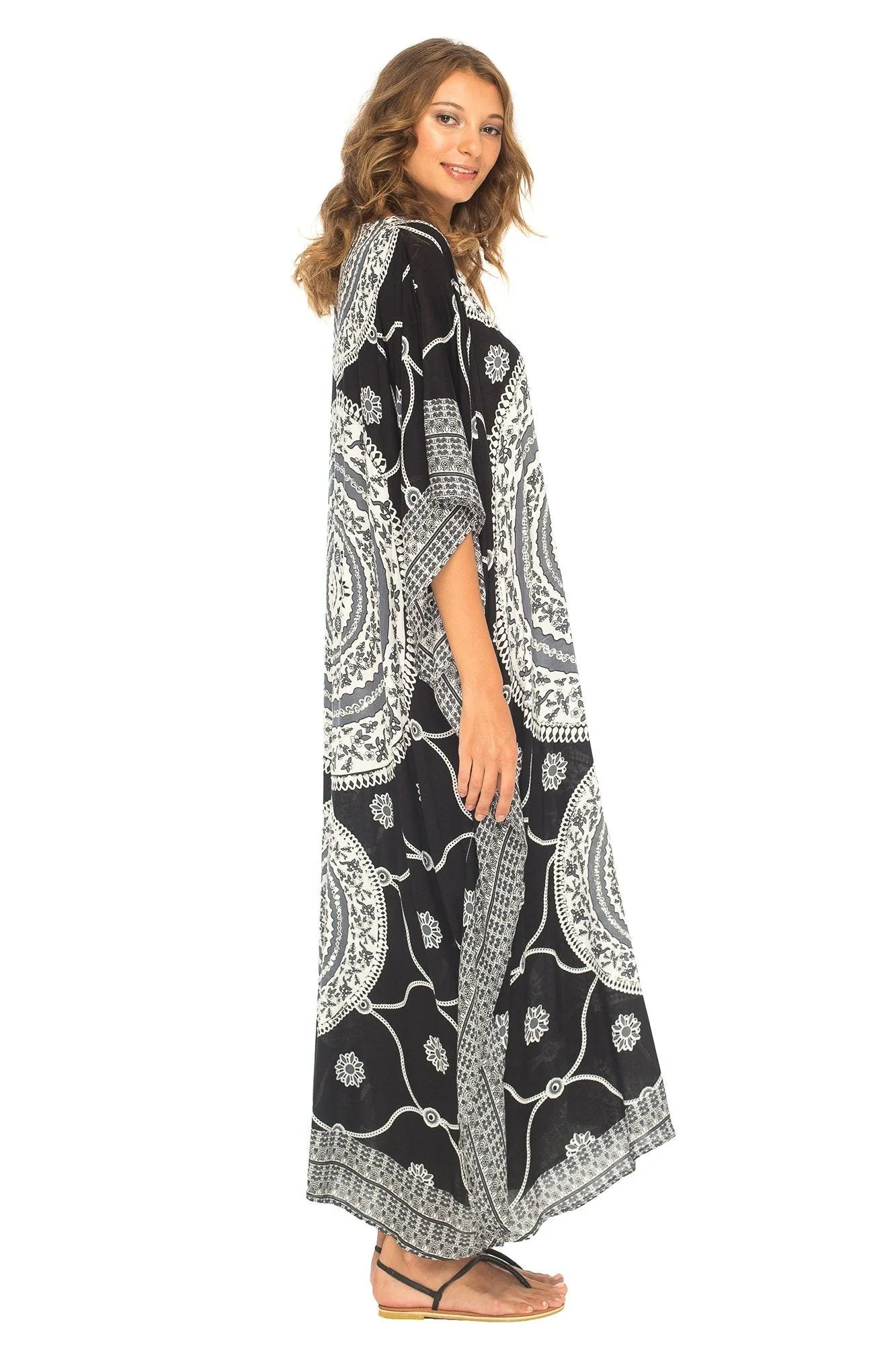 SHU-SHI Women's Ethnic Mandala Kaftan: Loose Casual Maxi Beach Cover-Up Dress with Sequins