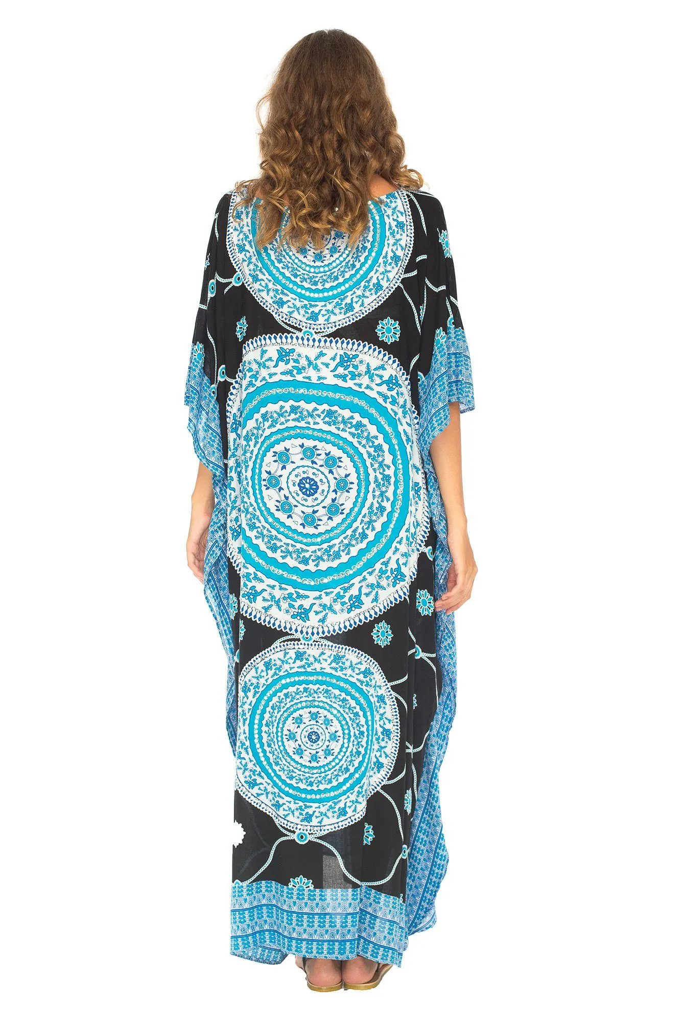 SHU-SHI Women's Ethnic Mandala Kaftan: Loose Casual Maxi Beach Cover-Up Dress with Sequins