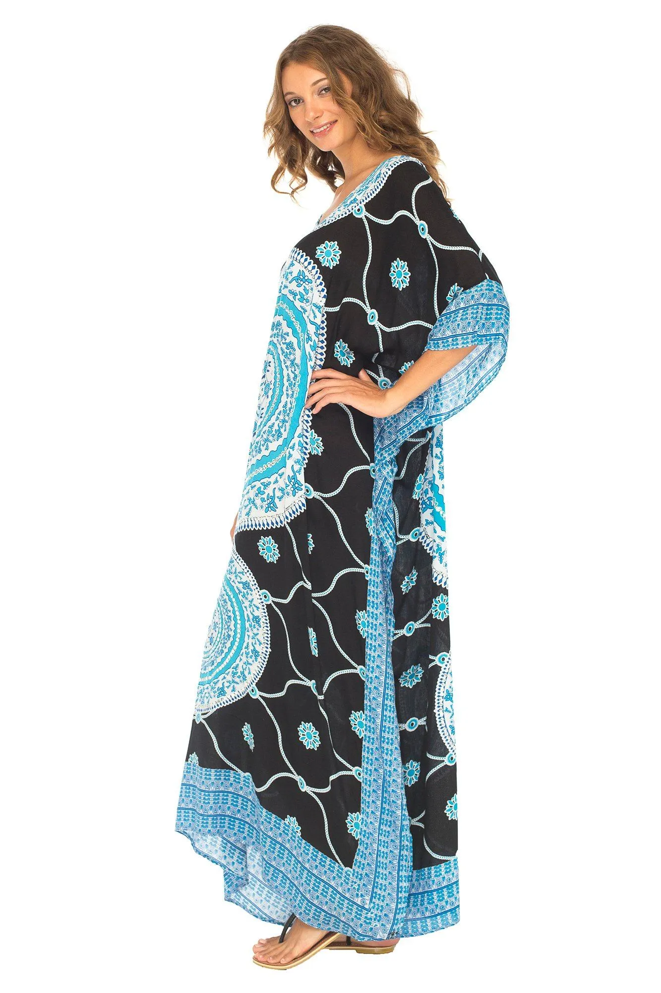 SHU-SHI Women's Ethnic Mandala Kaftan: Loose Casual Maxi Beach Cover-Up Dress with Sequins