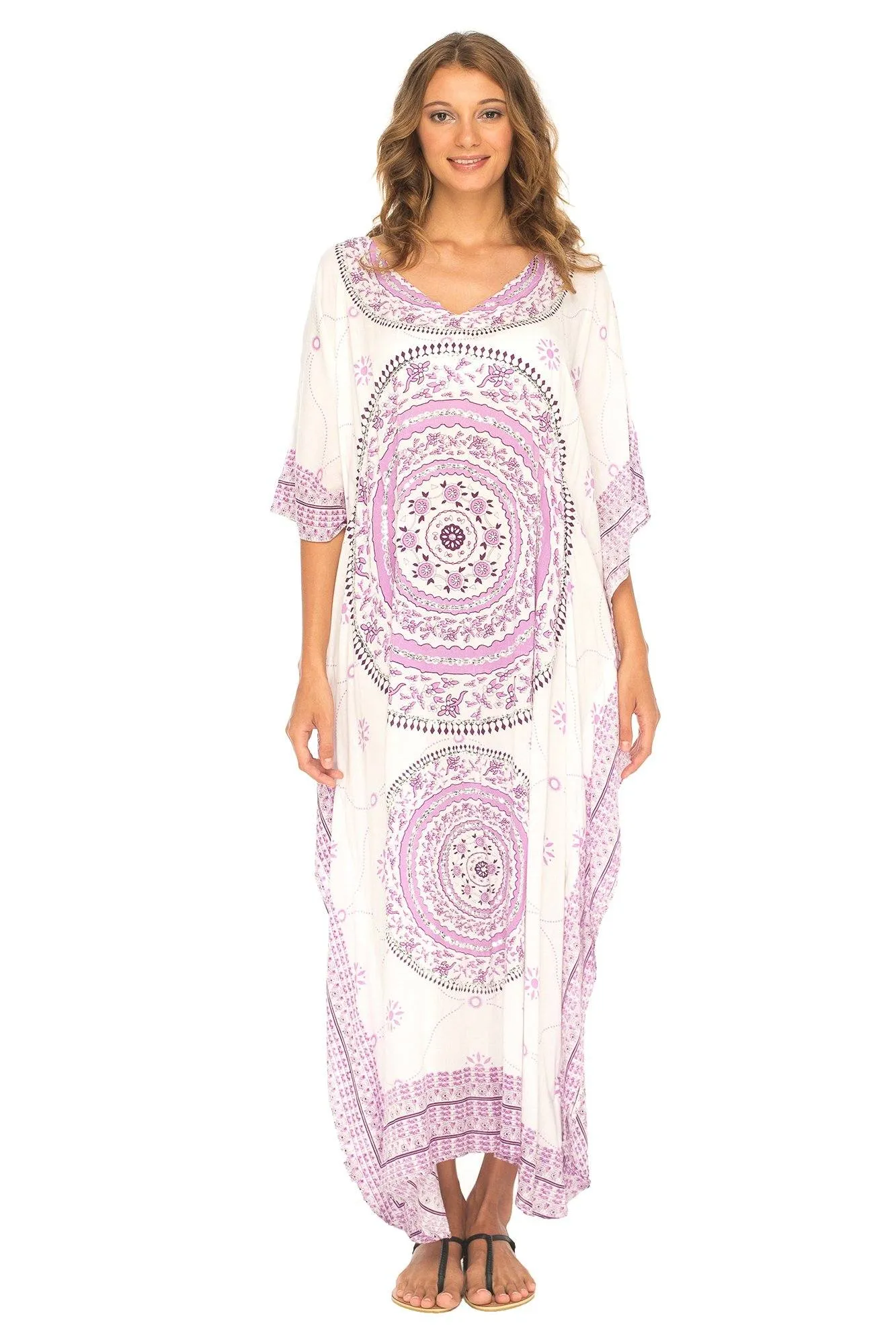 SHU-SHI Women's Ethnic Mandala Kaftan: Loose Casual Maxi Beach Cover-Up Dress with Sequins