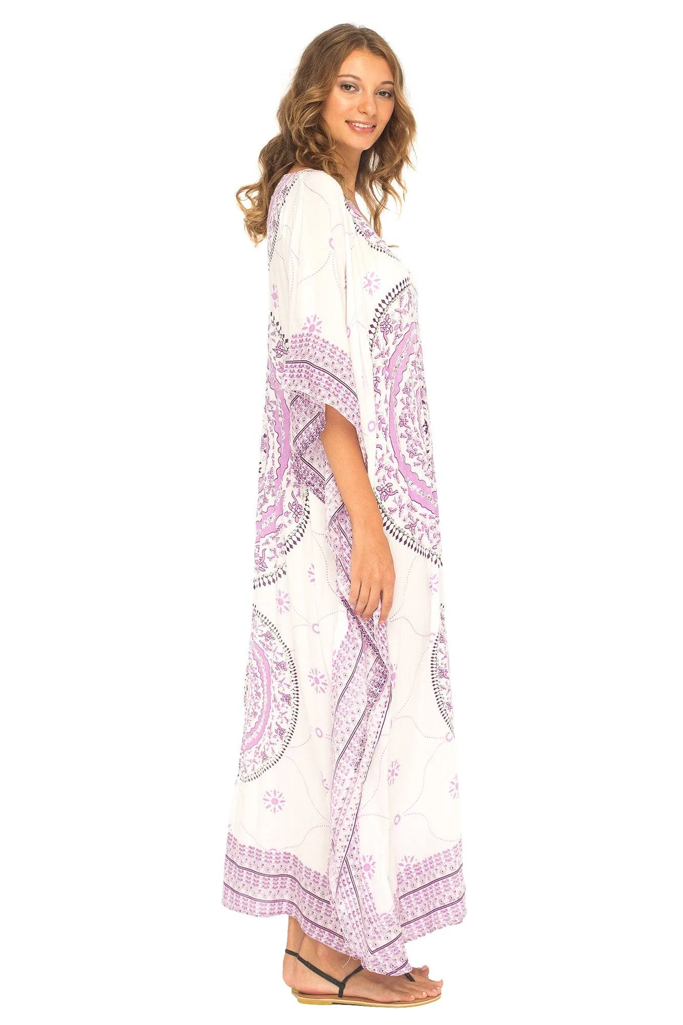 SHU-SHI Women's Ethnic Mandala Kaftan: Loose Casual Maxi Beach Cover-Up Dress with Sequins