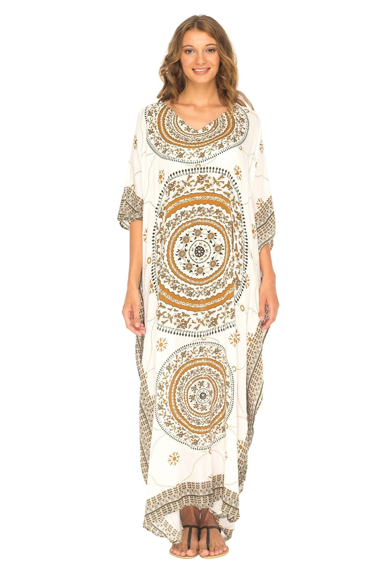 SHU-SHI Women's Ethnic Mandala Kaftan: Loose Casual Maxi Beach Cover-Up Dress with Sequins