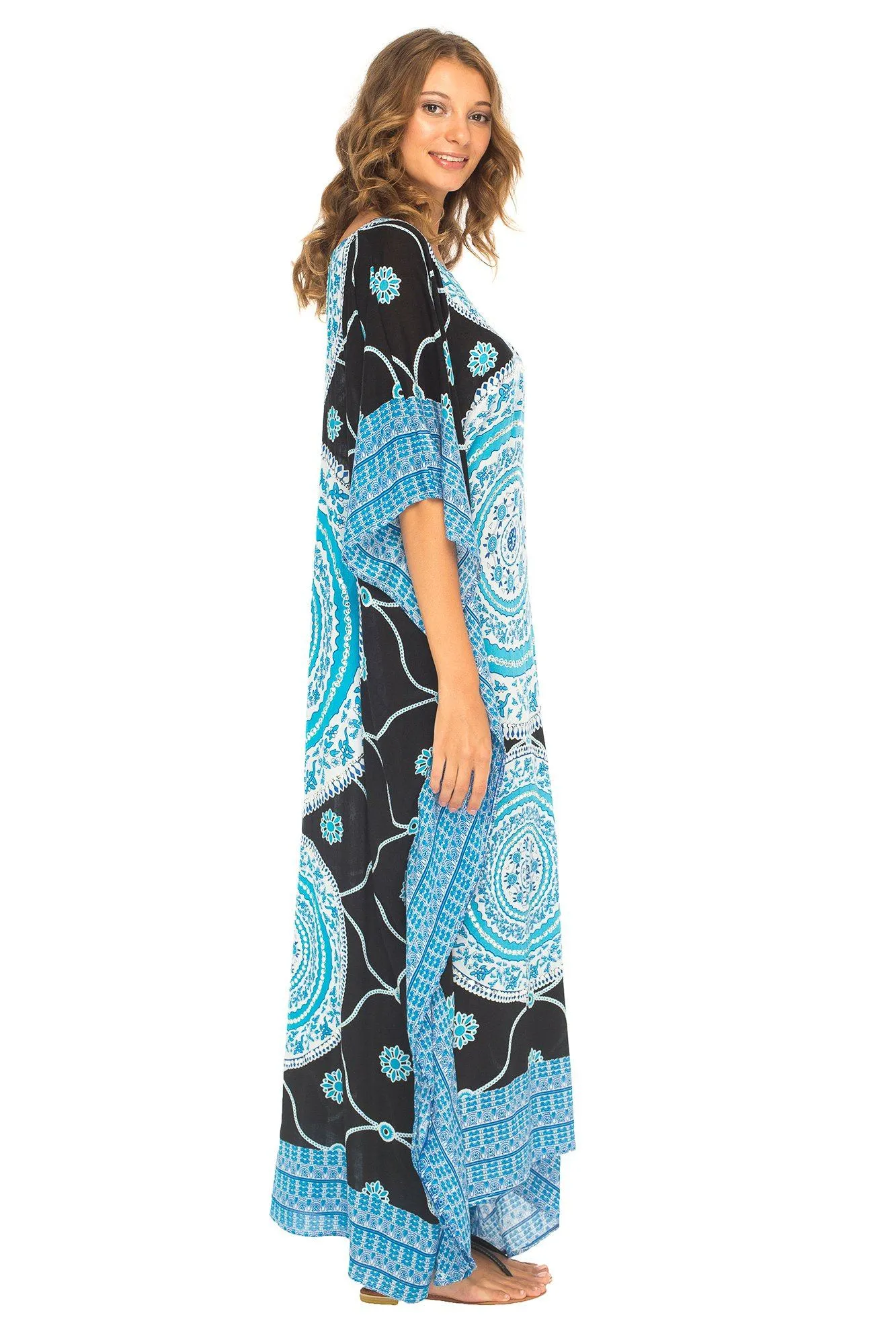 SHU-SHI Women's Ethnic Mandala Kaftan: Loose Casual Maxi Beach Cover-Up Dress with Sequins