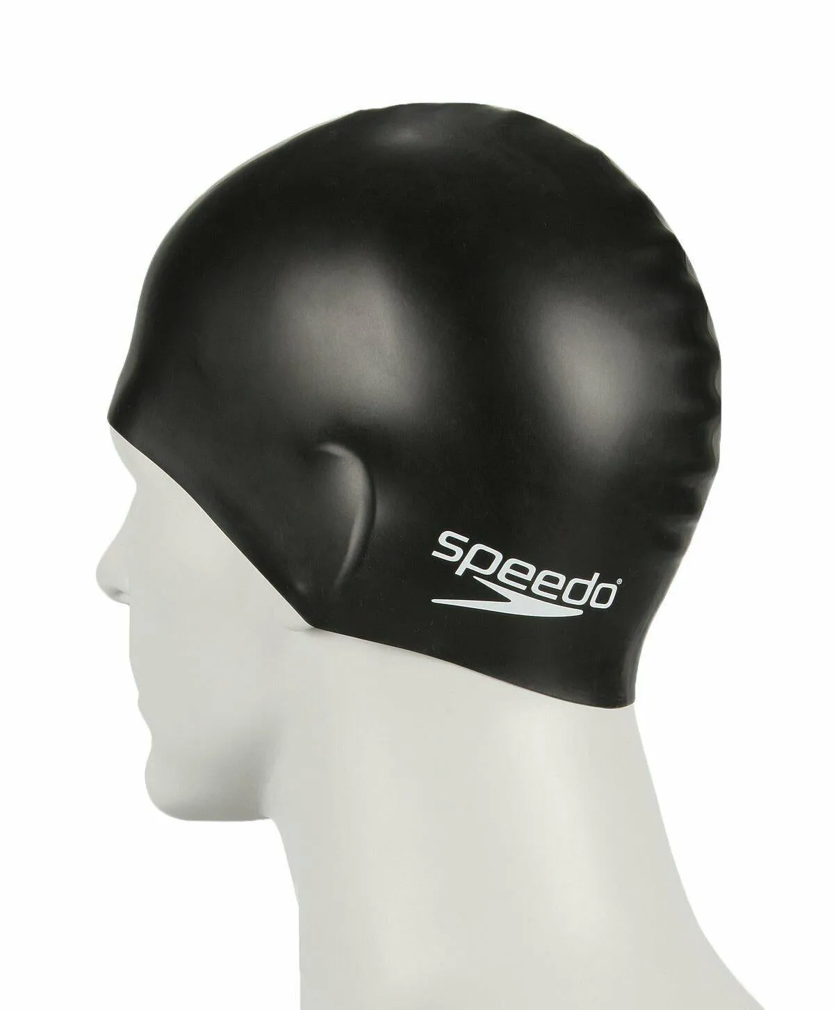 Speedo Junior Plain Moulded Silicone Hydrodynamic Durable Swimming Cap -Black