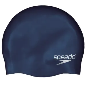 Speedo Junior Plain Moulded Silicone Hydrodynamic Durable Swimming Cap -Navy