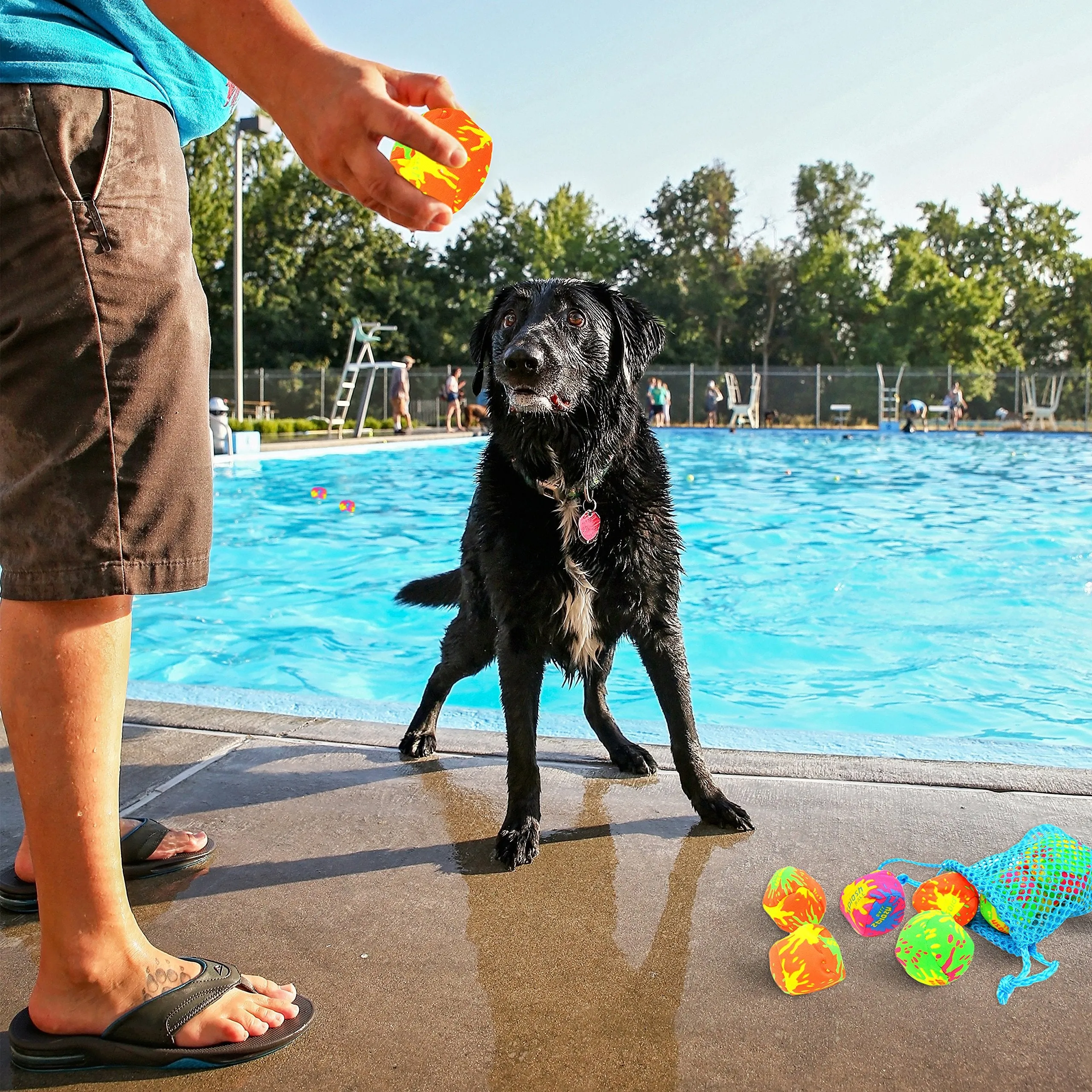 Splash Balls - Neon Drawstring Mesh Bag and Cool Water Balls for Pool - 12 Pack Set