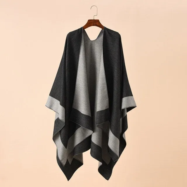 Winter Two Toned Super Soft and Cozy Poncho Wrap for Women