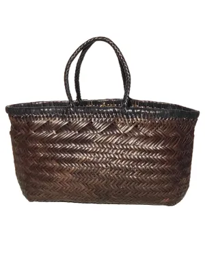 Woven Leather Basket Tote Bag