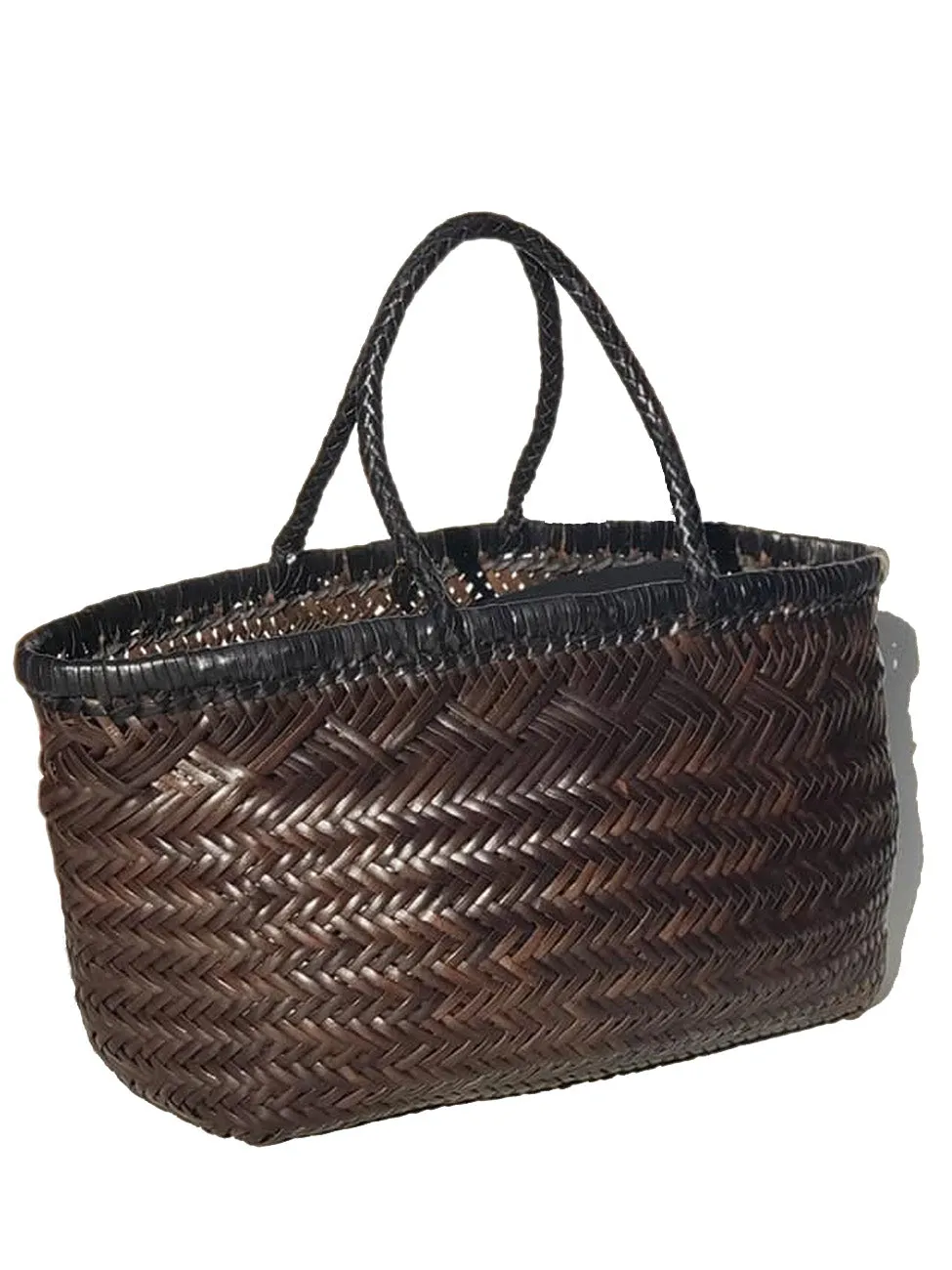 Woven Leather Basket Tote Bag