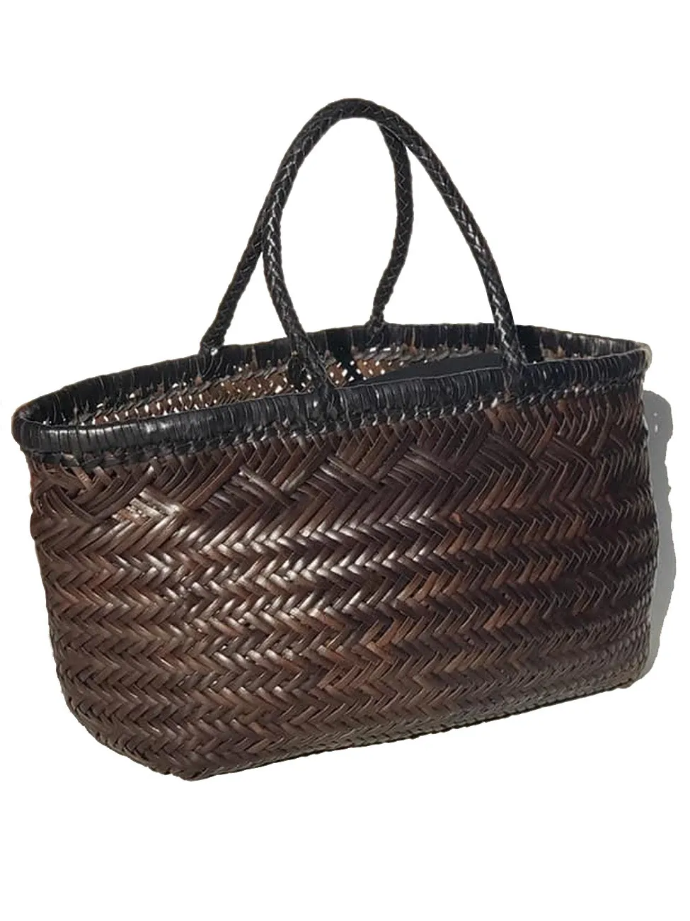 Woven Leather Basket Tote Bag