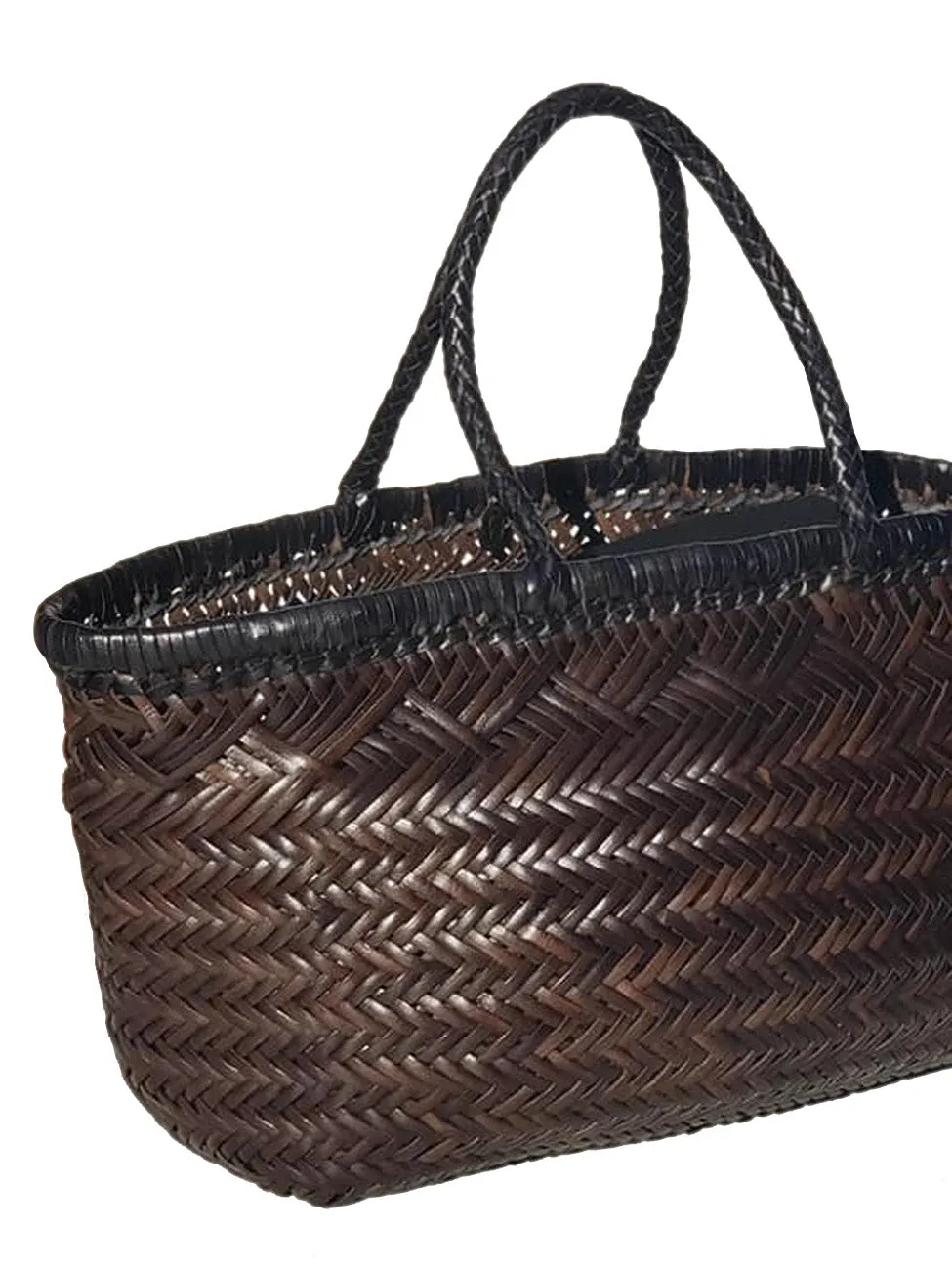 Woven Leather Basket Tote Bag