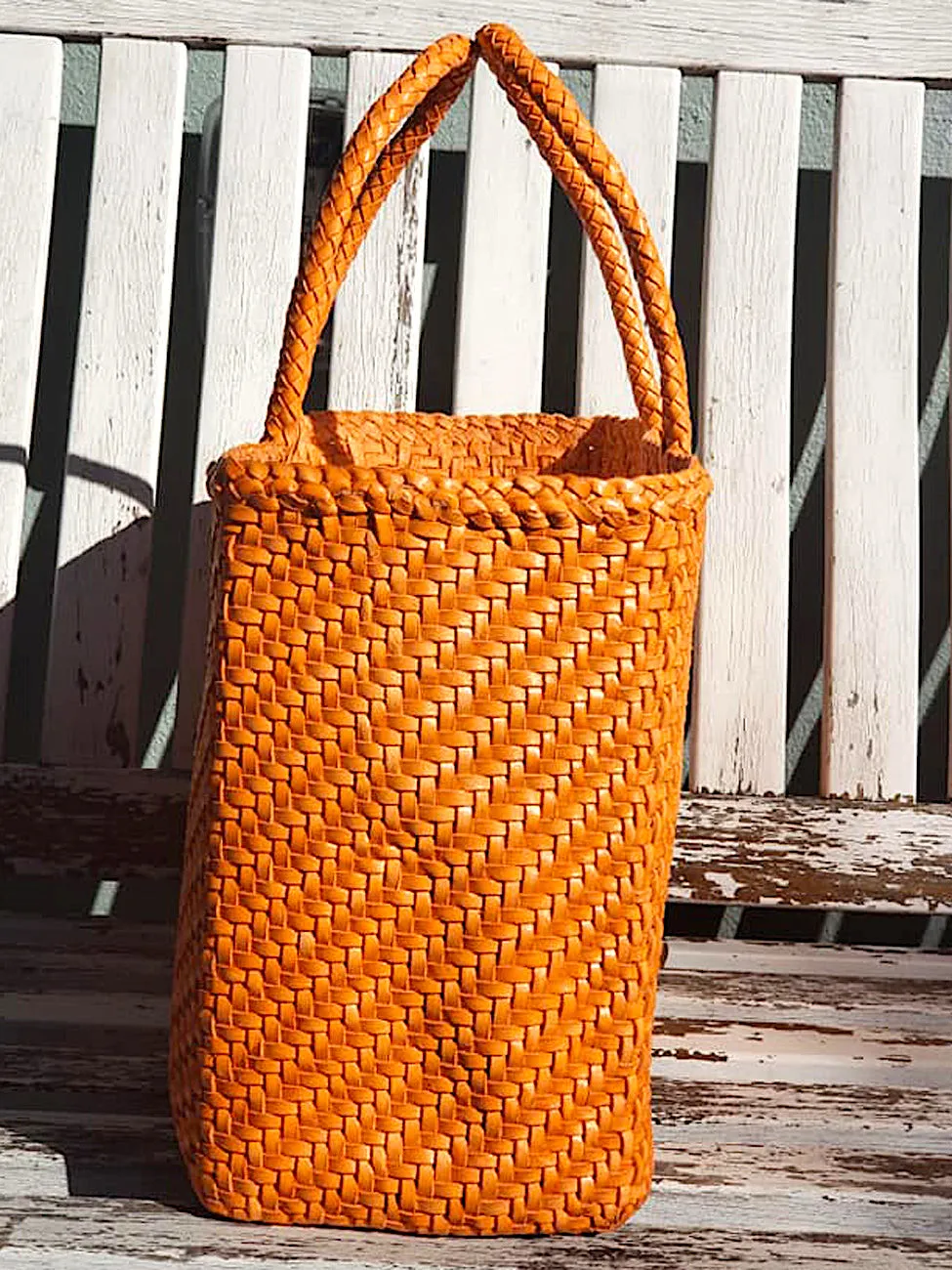 Woven Leather Medium Tote Bag